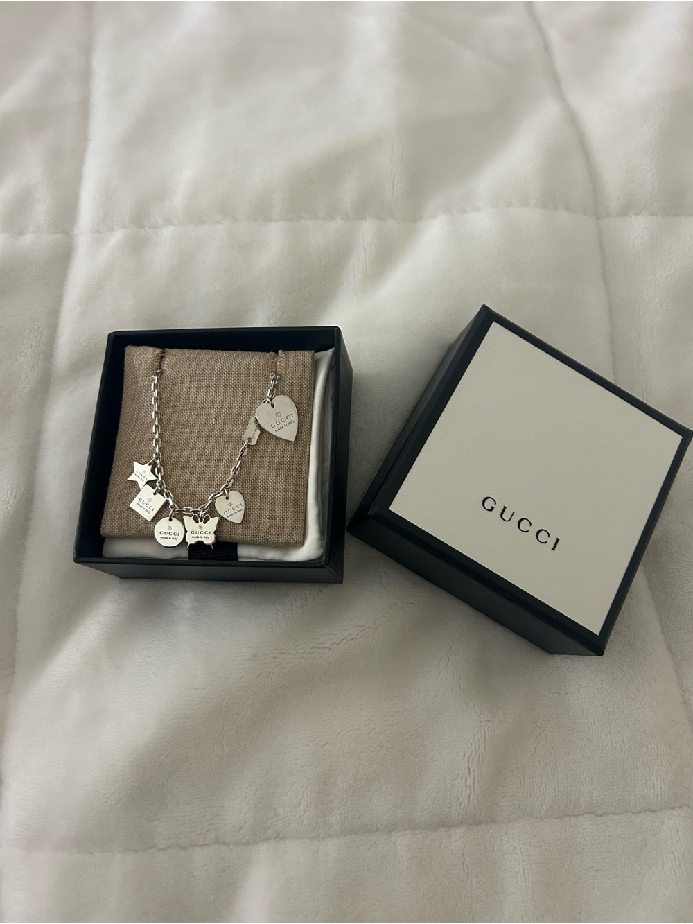 Gucci Silver Charm Bracelet with Hearts & Star